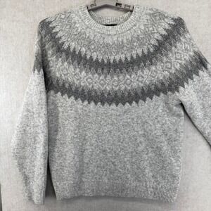 Express Mens Medium Grey Fair Isle Crewneck Sweater Nordic Knit Pullover Medium